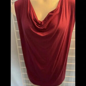 FABLETICS Sz 2X Burgundy Sleeveless Knit Top Draped Neckline